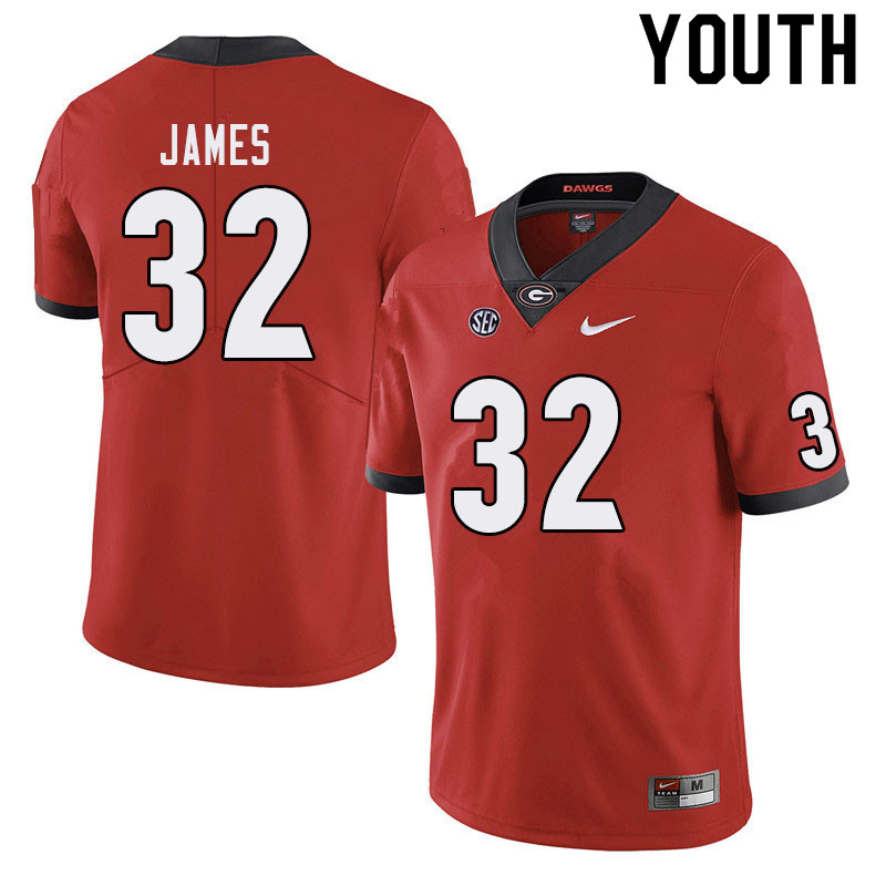 Georgia Bulldogs Youth Ty James #32 Red Stitched College UGA Football Jersey 23TT015QK